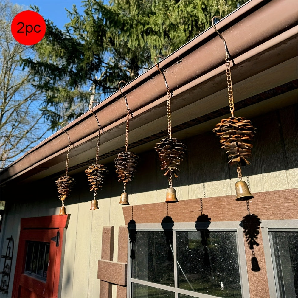 2pc Metal Pine Cone Wind Chime with Bells – Rustic Hanging Outdoor Decoration | Great for Fall and Christmas