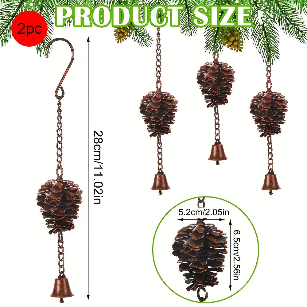 2pc Metal Pine Cone Wind Chime with Bells – Rustic Hanging Outdoor Decoration | Great for Fall and Christmas