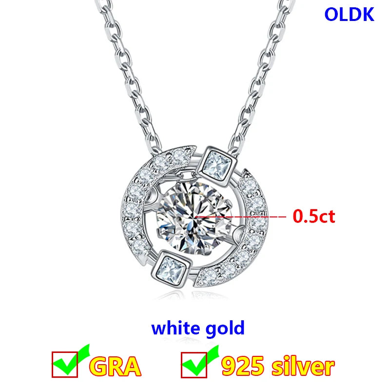 Dancing Moissanite Necklace for Women 18 K Gold Plated Original 925 Sterling Silver Women's Moving Moissanite Diamond Necklace