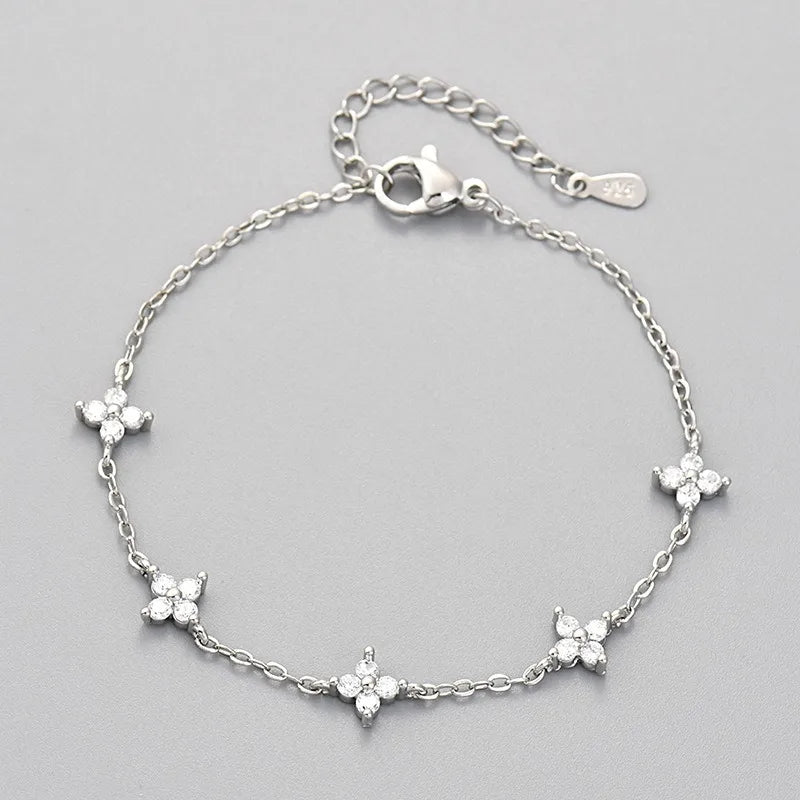 925 Sterling Silver Four-leaf Flower Necklace for Women Girls Luxury Adjustable Link Chain Necklace 18k Gold Jewelry Party Gifts