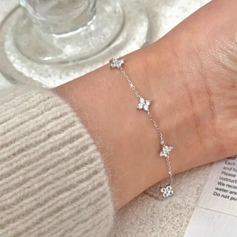 925 Sterling Silver Four-leaf Flower Necklace for Women Girls Luxury Adjustable Link Chain Necklace 18k Gold Jewelry Party Gifts