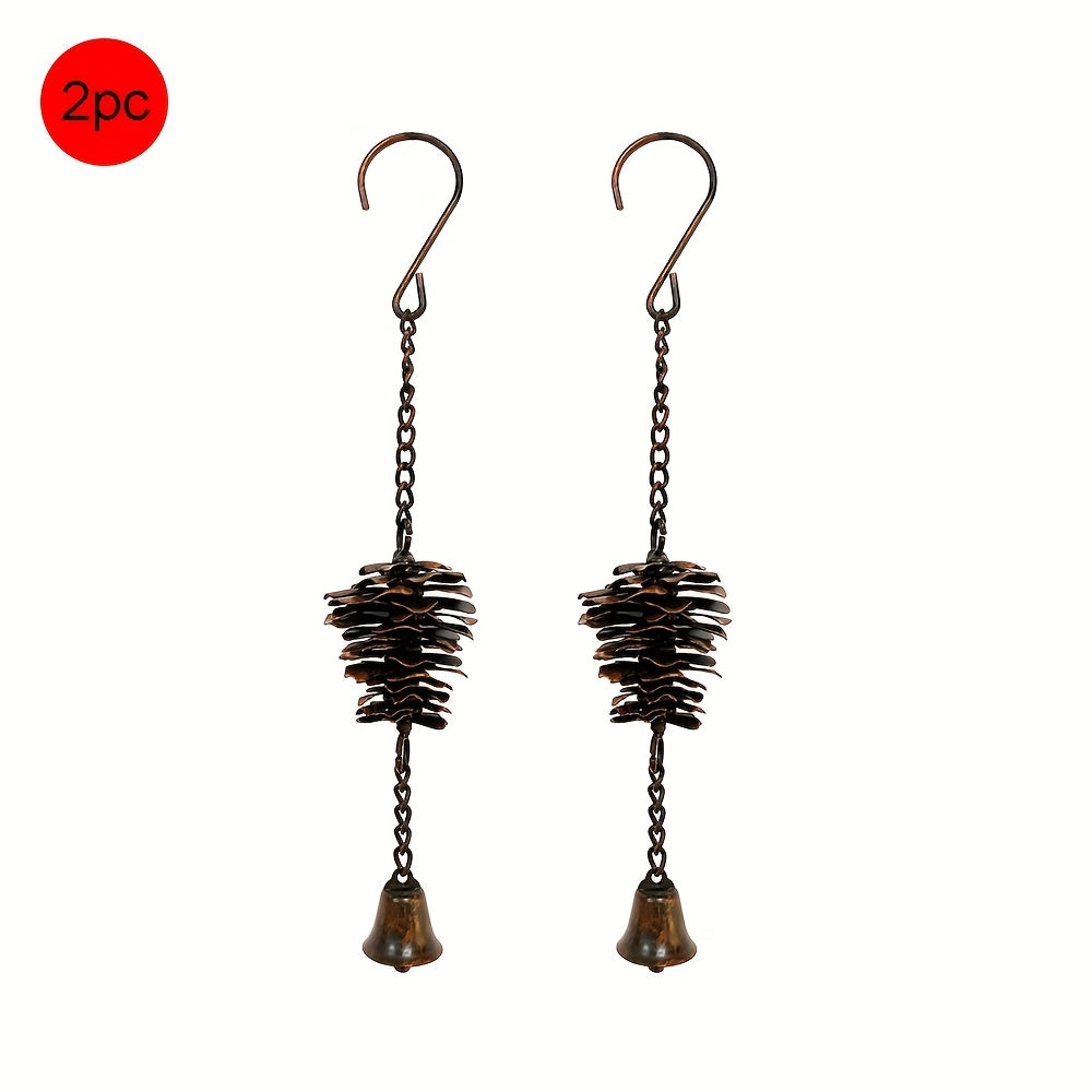 2pc Metal Pine Cone Wind Chime with Bells – Rustic Hanging Outdoor Decoration | Great for Fall and Christmas