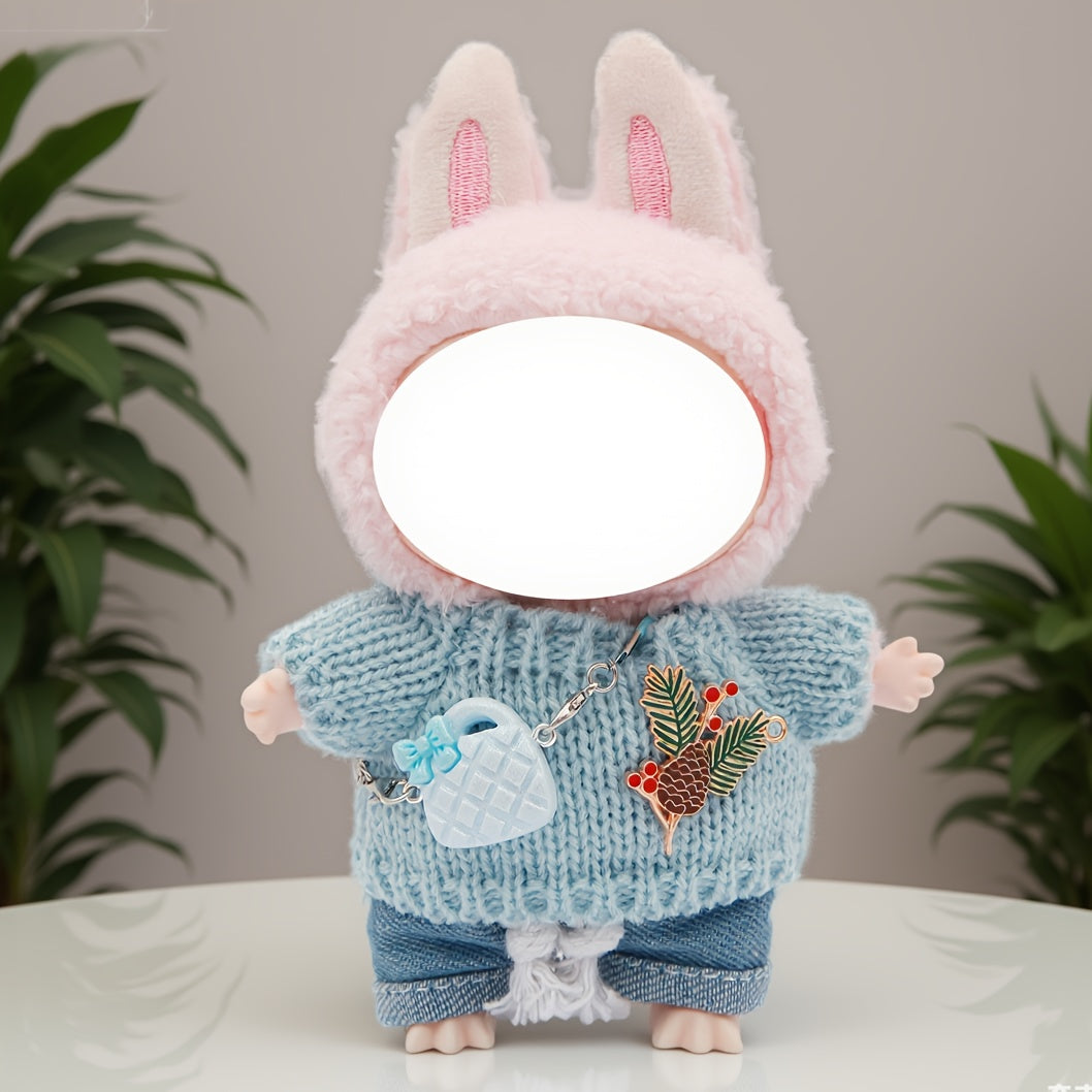 LABUBU 6.69inch Doll Outfit Set with Bunny Ears & Heart Patterns - Soft Pastel Colors (Pink, Green, Yellow, Purple, Orange, Red, Brown for labubu, Doll Clothes, Doll Clothes Set