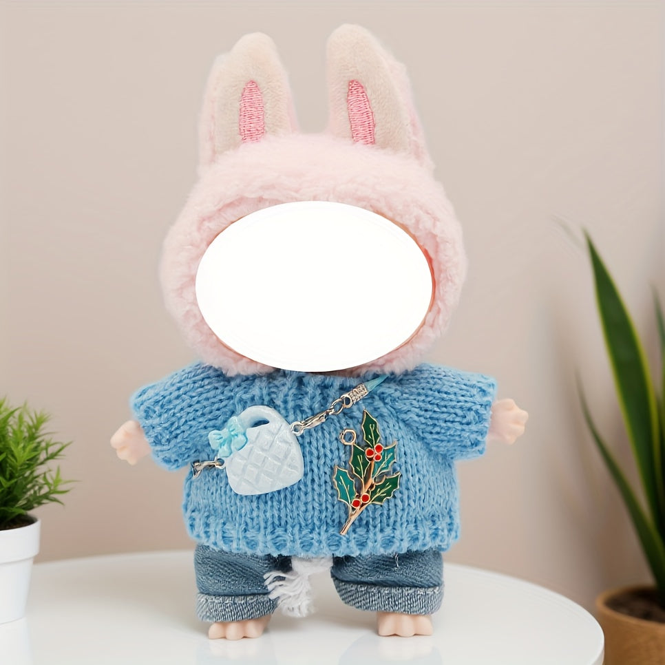 LABUBU 6.69inch Doll Outfit Set with Bunny Ears & Heart Patterns - Soft Pastel Colors (Pink, Green, Yellow, Purple, Orange, Red, Brown for labubu, Doll Clothes, Doll Clothes Set
