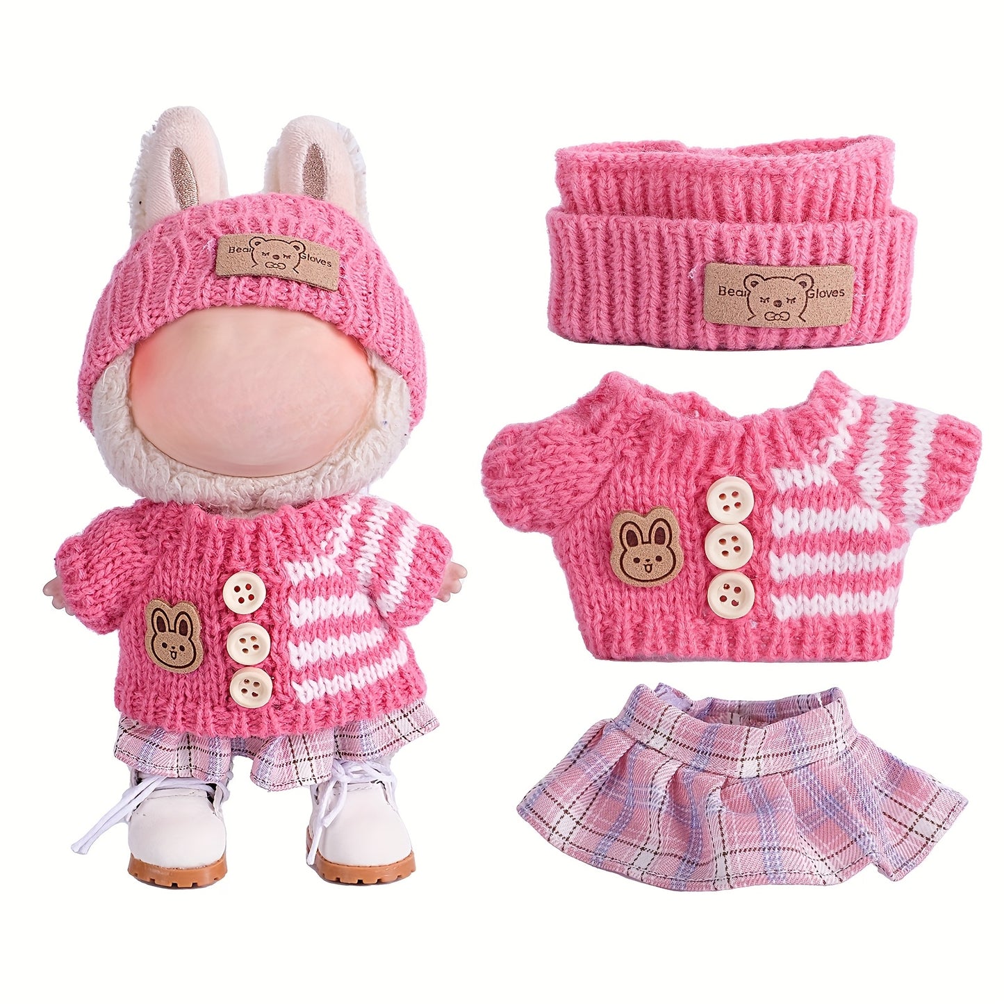 6.69inch Labubu Doll Clothes for buLabu with 3 Outfits - Stylish Fisherman Hat & Sweaters & Pants or skirt Set for 6.69inch Dolls, Adorable buLabu Accessories for Play & Display (Not Included shoes & Doll)