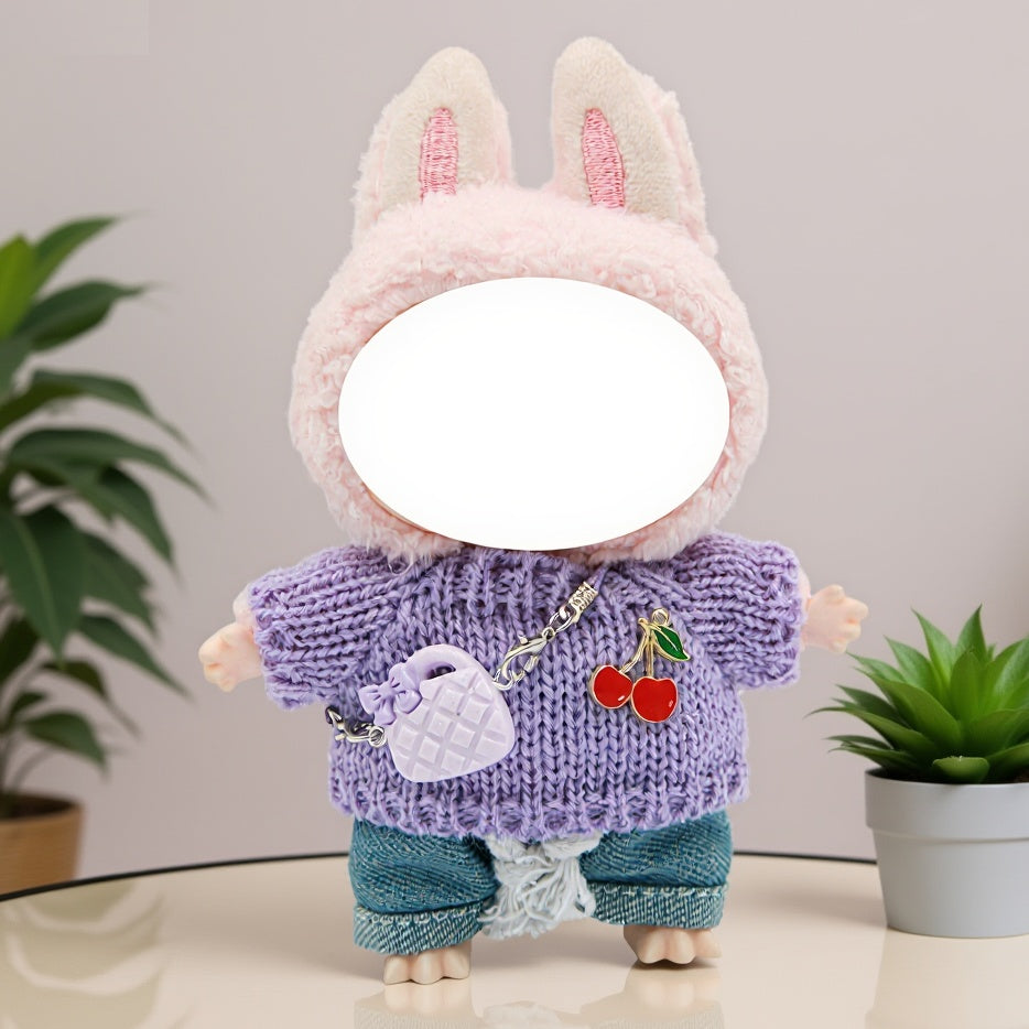 LABUBU 6.69inch Doll Outfit Set with Bunny Ears & Heart Patterns - Soft Pastel Colors (Pink, Green, Yellow, Purple, Orange, Red, Brown for labubu, Doll Clothes, Doll Clothes Set