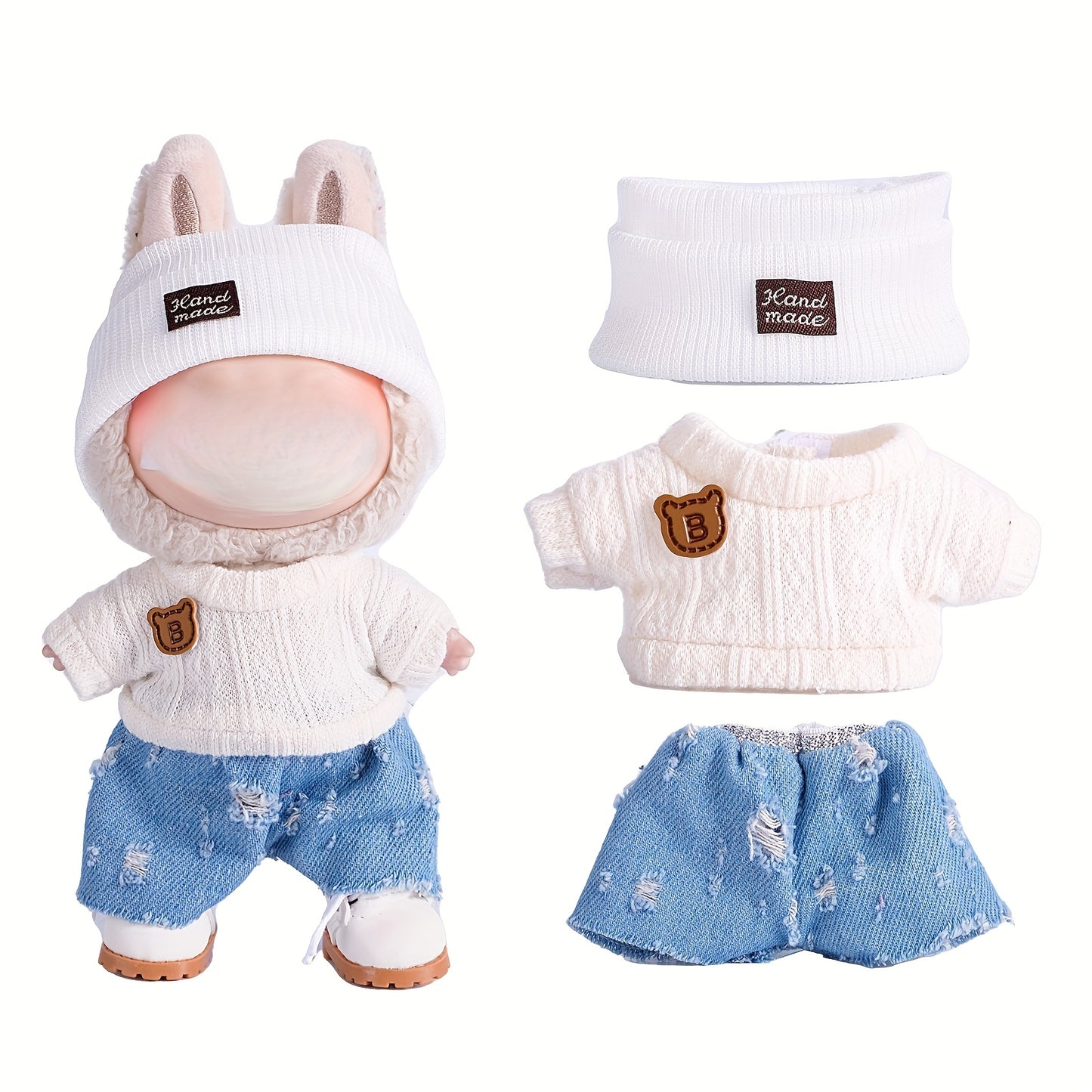 6.69inch Labubu Doll Clothes for buLabu with 3 Outfits - Stylish Fisherman Hat & Sweaters & Pants or skirt Set for 6.69inch Dolls, Adorable buLabu Accessories for Play & Display (Not Included shoes & Doll)