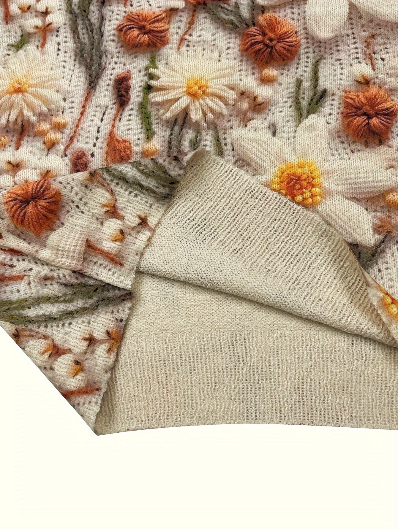 Women'S Lightweight Floral Sweater - All-Over Print Round Neck Long Sleeve Casual Chic Top, Soft Breathable Fabric, Regular Fit for All-Season Wear, Cute Sweater, Versatile Fashion, Elegant Knitwear, Durable Knitwear, Everyda