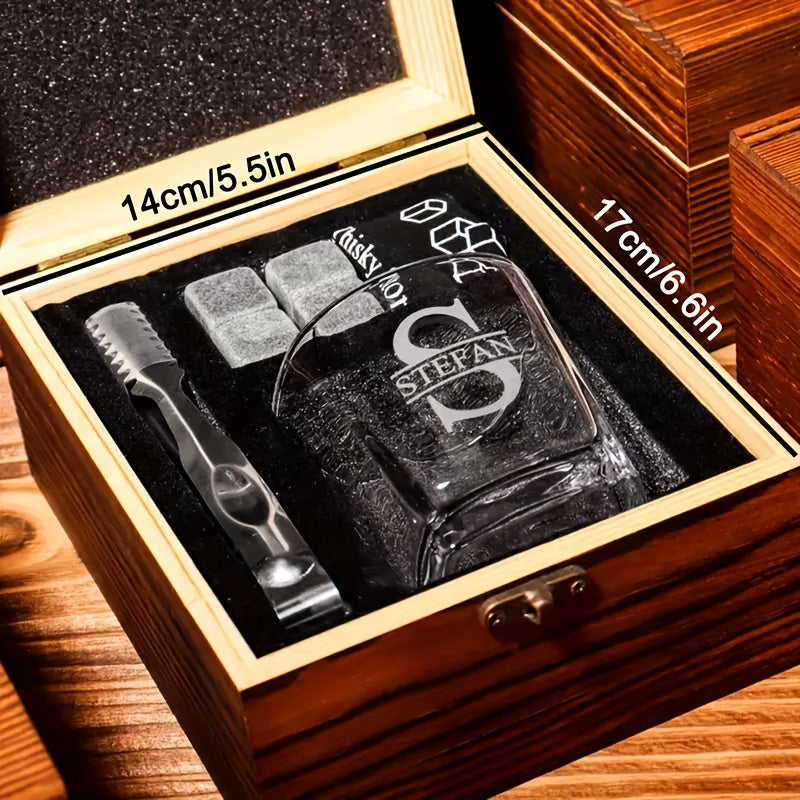 Personalized Whiskey Glasses Set with Wooden Box, Groomsmen Gifts, Best for Man Gift, Father Gifts, Boyfriend Gift, Bachelor Party Gifts for Men