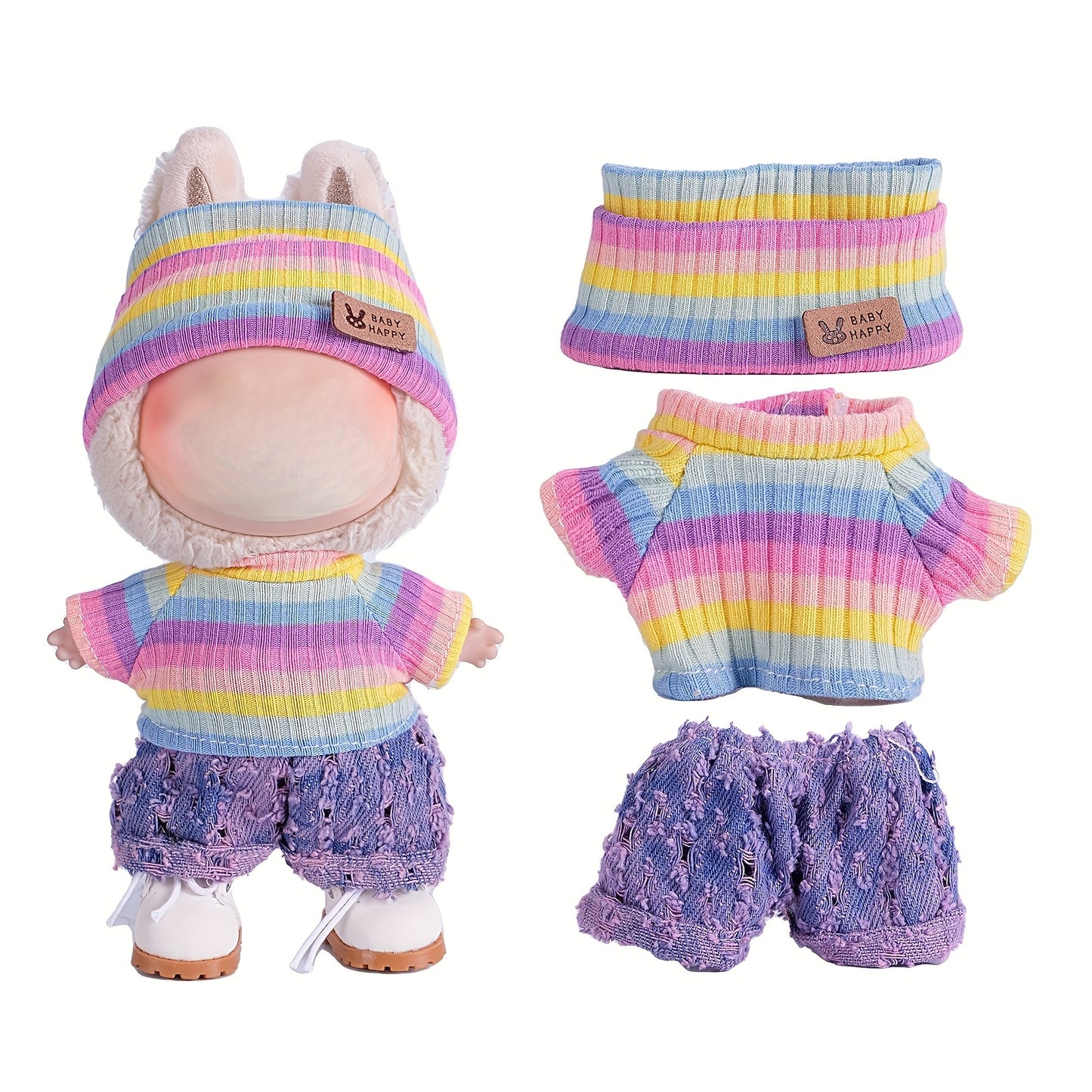 6.69inch Labubu Doll Clothes for buLabu with 3 Outfits - Stylish Fisherman Hat & Sweaters & Pants or skirt Set for 6.69inch Dolls, Adorable buLabu Accessories for Play & Display (Not Included shoes & Doll)