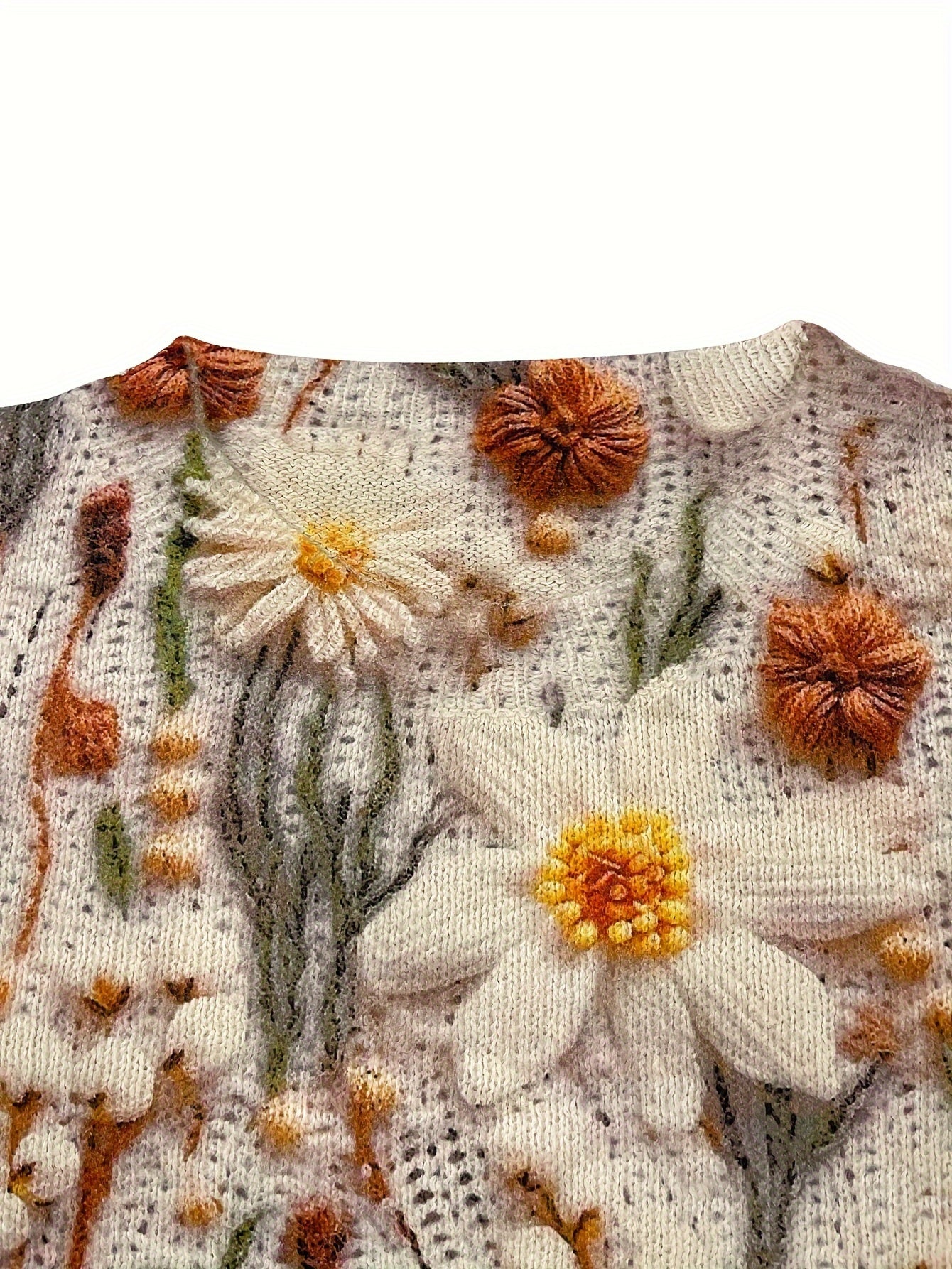 Women'S Lightweight Floral Sweater - All-Over Print Round Neck Long Sleeve Casual Chic Top, Soft Breathable Fabric, Regular Fit for All-Season Wear, Cute Sweater, Versatile Fashion, Elegant Knitwear, Durable Knitwear, Everyda