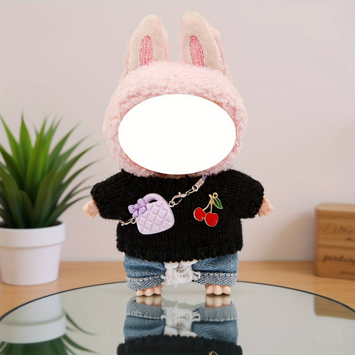 LABUBU 6.69inch Doll Outfit Set with Bunny Ears & Heart Patterns - Soft Pastel Colors (Pink, Green, Yellow, Purple, Orange, Red, Brown for labubu, Doll Clothes, Doll Clothes Set