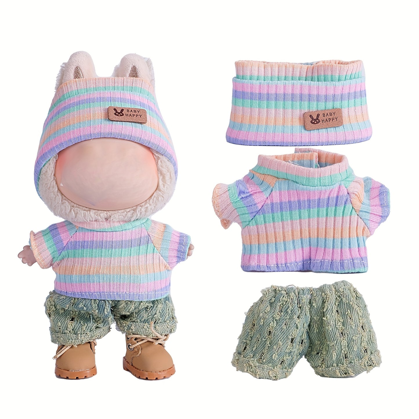 6.69inch Labubu Doll Clothes for buLabu with 3 Outfits - Stylish Fisherman Hat & Sweaters & Pants or skirt Set for 6.69inch Dolls, Adorable buLabu Accessories for Play & Display (Not Included shoes & Doll)
