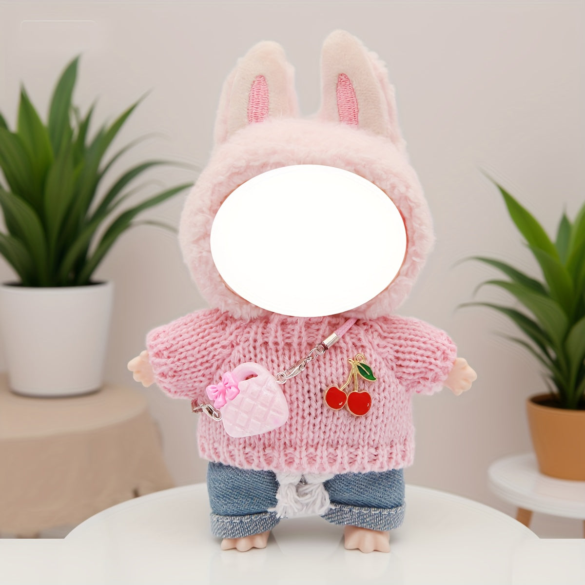 LABUBU 6.69inch Doll Outfit Set with Bunny Ears & Heart Patterns - Soft Pastel Colors (Pink, Green, Yellow, Purple, Orange, Red, Brown for labubu, Doll Clothes, Doll Clothes Set