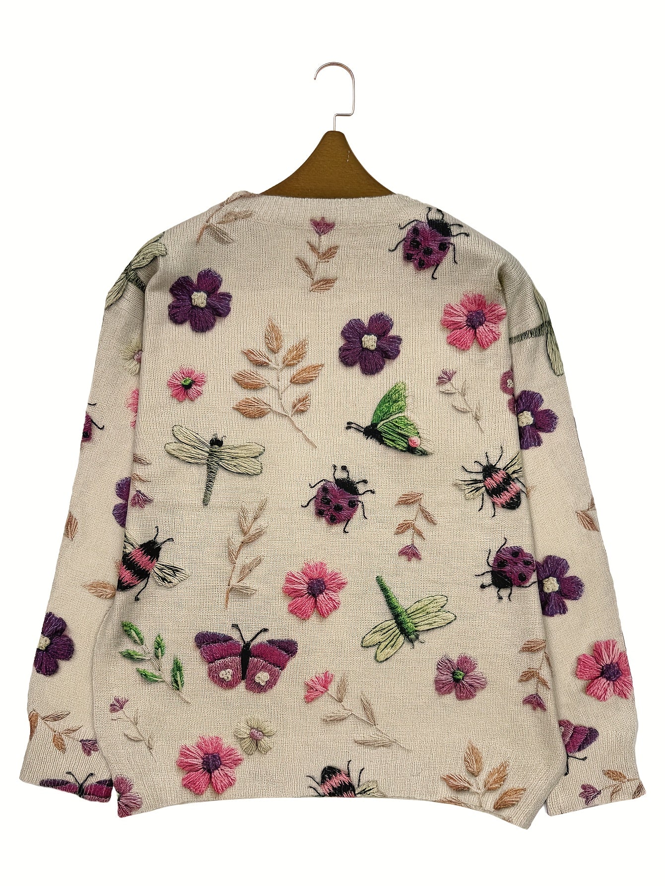 (2d Digital Printing) [All-Over Print] [Lightweight] [Sweater] All-Over Print Insects Printing Lightweight Knit, Casual Crew Neck Long Sleeve Sweater, Women's Clothing