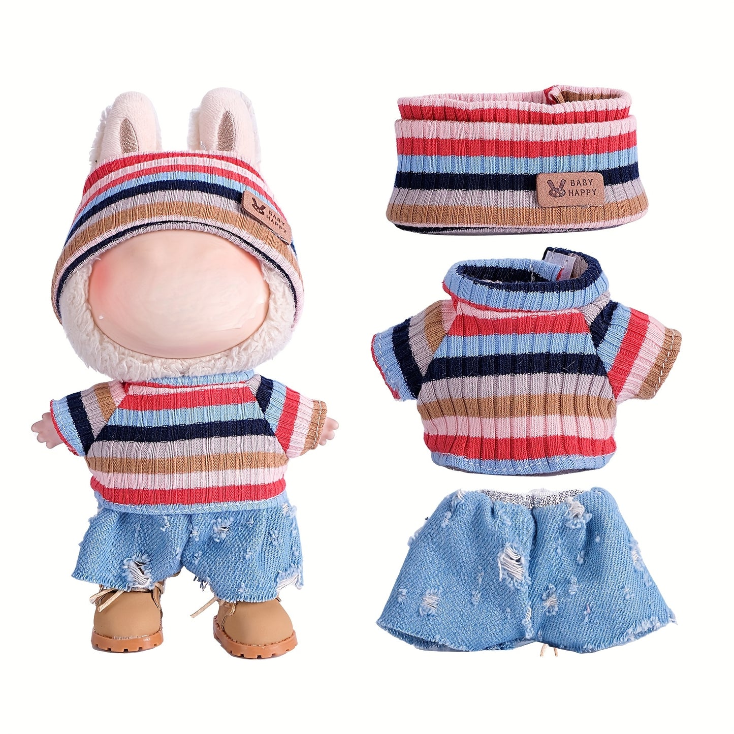 6.69inch Labubu Doll Clothes for buLabu with 3 Outfits - Stylish Fisherman Hat & Sweaters & Pants or skirt Set for 6.69inch Dolls, Adorable buLabu Accessories for Play & Display (Not Included shoes & Doll)