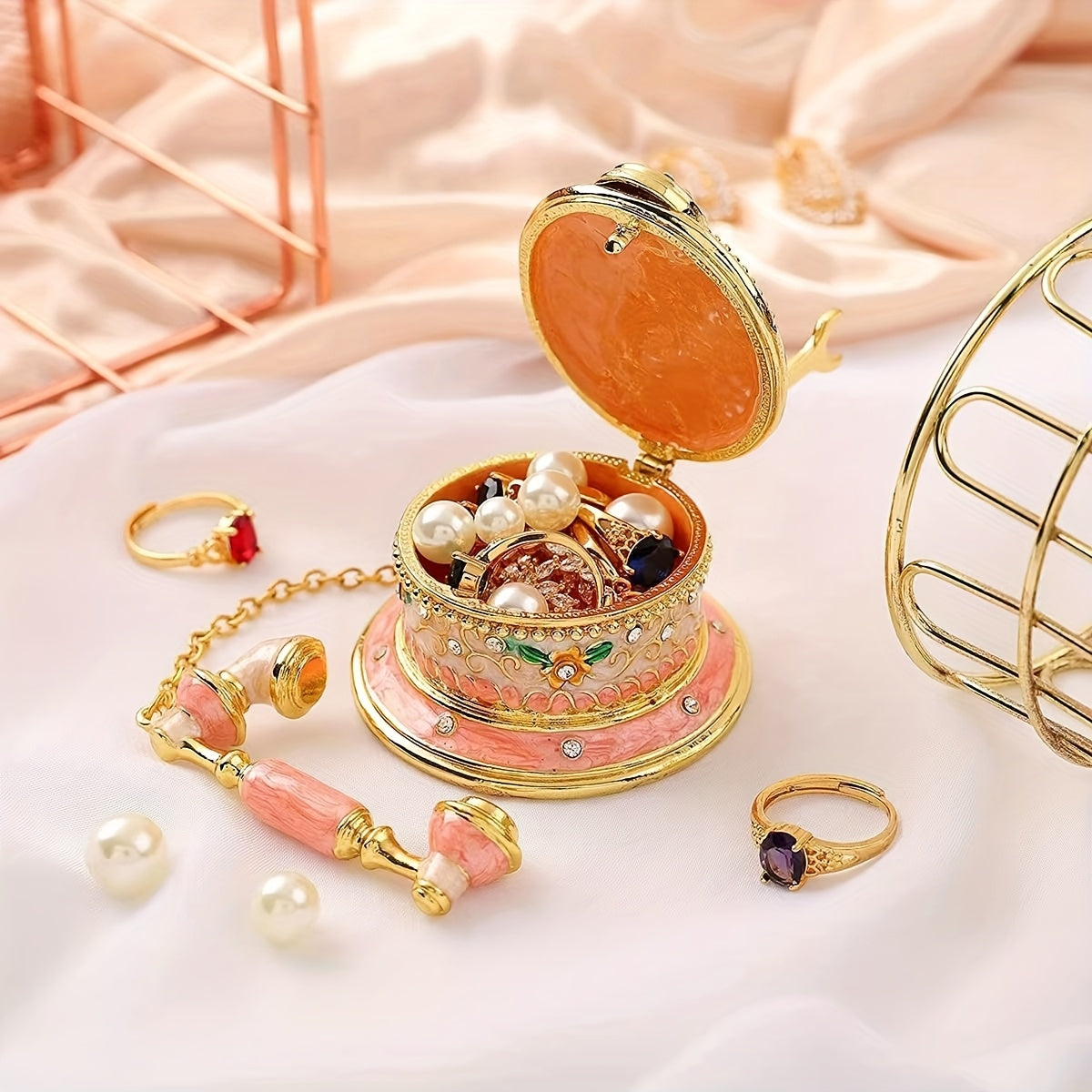 Enamel Jewelry Exquisite Carving Storage Box