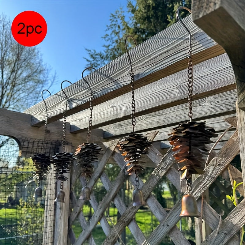 2pc Metal Pine Cone Wind Chime with Bells – Rustic Hanging Outdoor Decoration | Great for Fall and Christmas