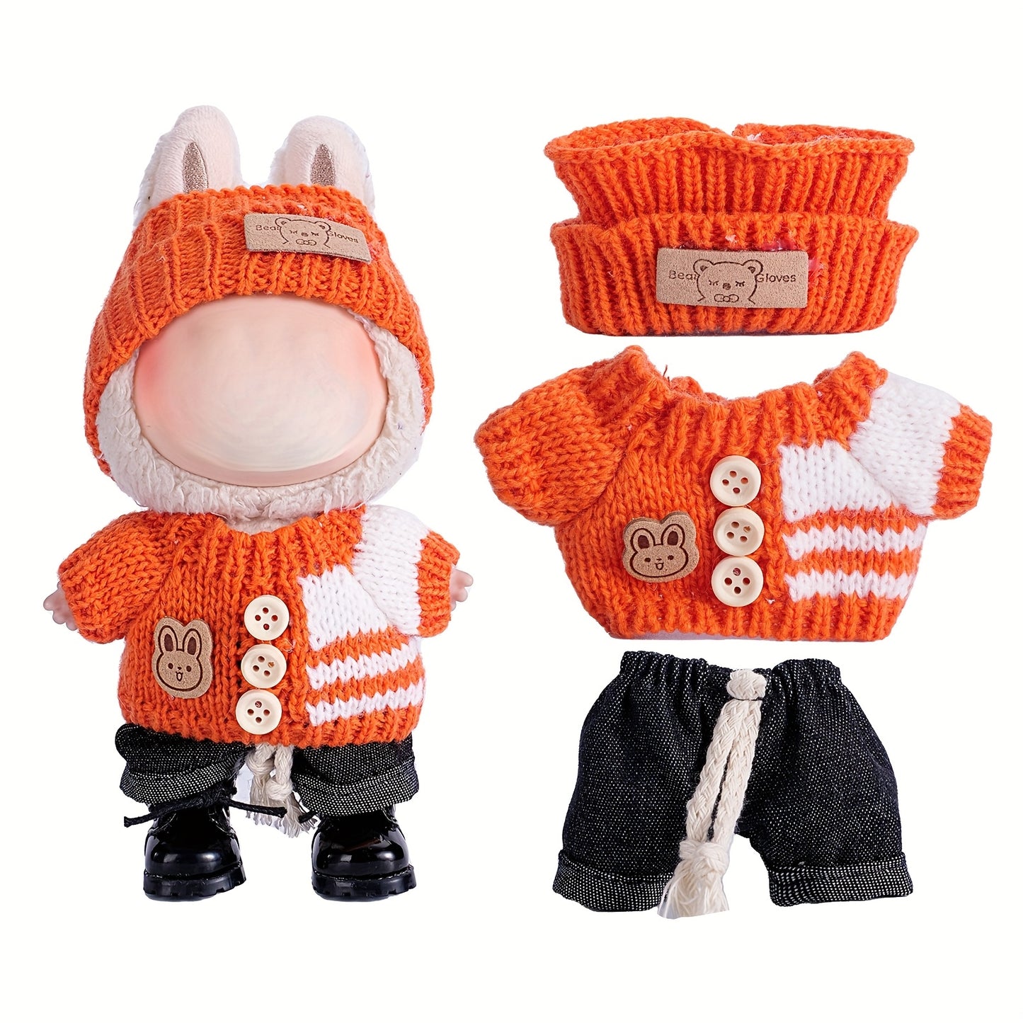 6.69inch Labubu Doll Clothes for buLabu with 3 Outfits - Stylish Fisherman Hat & Sweaters & Pants or skirt Set for 6.69inch Dolls, Adorable buLabu Accessories for Play & Display (Not Included shoes & Doll)