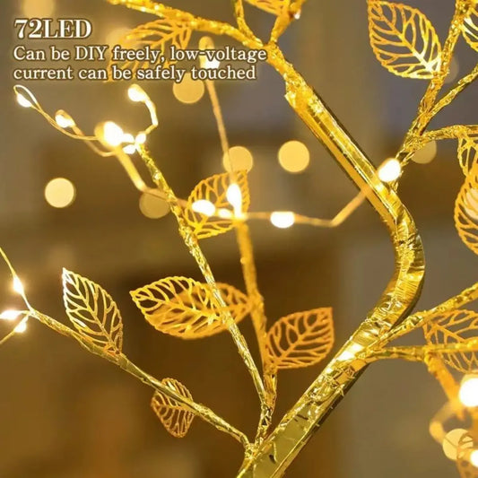 1pc 72LED With Golden Leaf Touch Tree Light,  Night Light, Battery Box USB Christmas Decorative Light (excluding Battery)