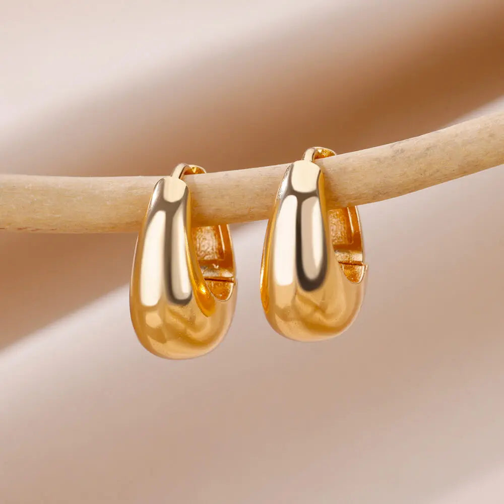 Chunky Stainless Steel Hoop Earrings for Women Gold Color Water Drop Earrings 2023 Trend Wedding Aesthetic Jewelry Party Gift