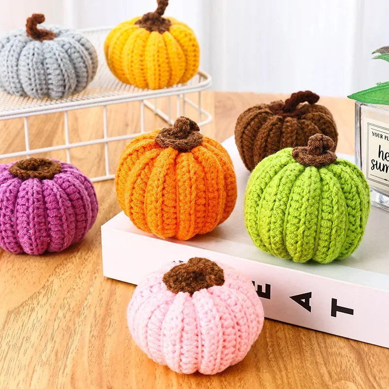 Hand-knitted Simulated Pumpkin Halloween Party Decoration Ornament Wool Pumpkin Props Home Decor Figurines Gifts Crafts
