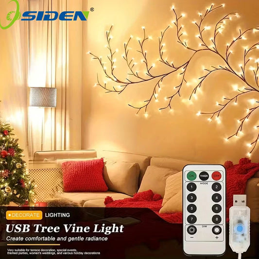 USB String Light 48/72LED Flexible DIY Tree Branch Lamp 8 Mode Dimmable Waterproof Fairy Light With Remote Bedroom Holiday Decor