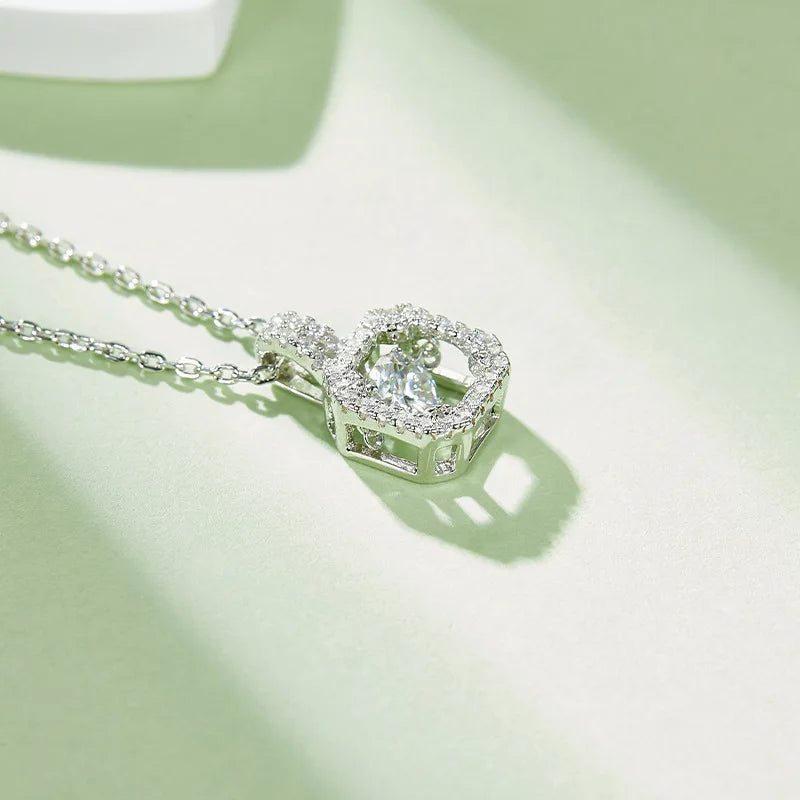 Dancing Moissanite Necklace for Women 18 K Gold Plated Original 925 Sterling Silver Women's Moving Moissanite Diamond Necklace