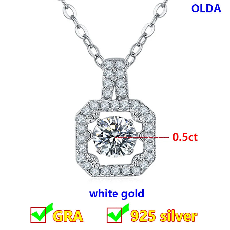 Dancing Moissanite Necklace for Women 18 K Gold Plated Original 925 Sterling Silver Women's Moving Moissanite Diamond Necklace