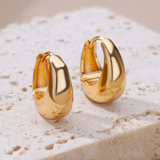 Chunky Stainless Steel Hoop Earrings for Women Gold Color Water Drop Earrings 2023 Trend Wedding Aesthetic Jewelry Party Gift