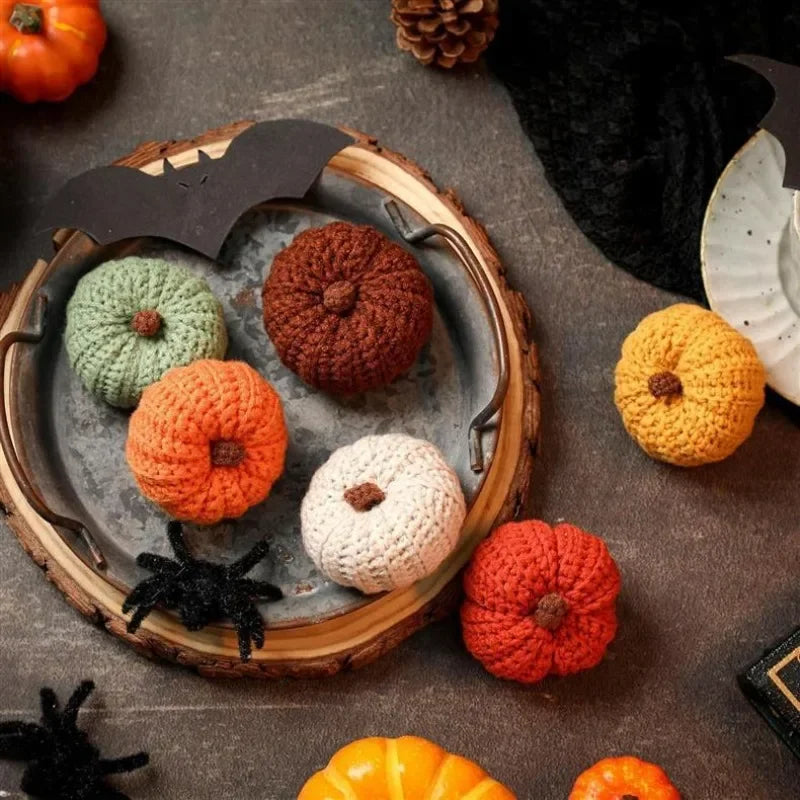 Hand-knitted Simulated Pumpkin Halloween Party Decoration Ornament Wool Pumpkin Props Home Decor Figurines Gifts Crafts