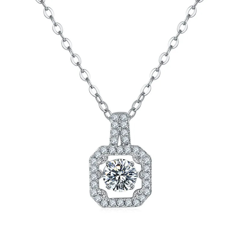 Dancing Moissanite Necklace for Women 18 K Gold Plated Original 925 Sterling Silver Women's Moving Moissanite Diamond Necklace
