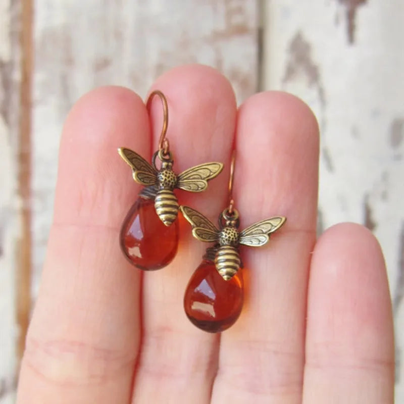 Fashion Women Cute Animal Champagne Crystal Bee Crystal Earrings Engagement Earrings for Women Bohemian Jewelry Party Gifts Fall Autumn Holiday