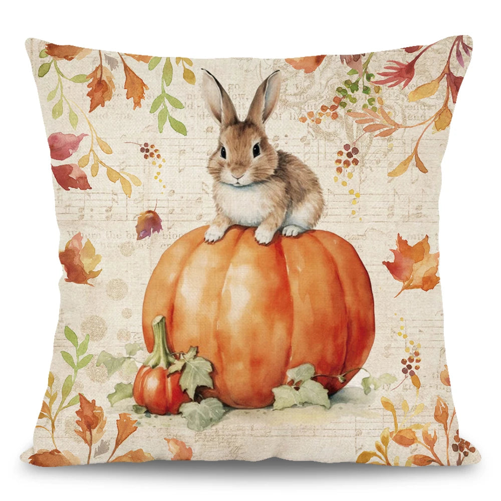 1pc/4pcs Happy Fall Pillowcover Fall Pumpkin Bunny Orange Design Cushion Cover Thanksgiving Party Autumn Decor Room Home Decor Fall Autumn Holiday