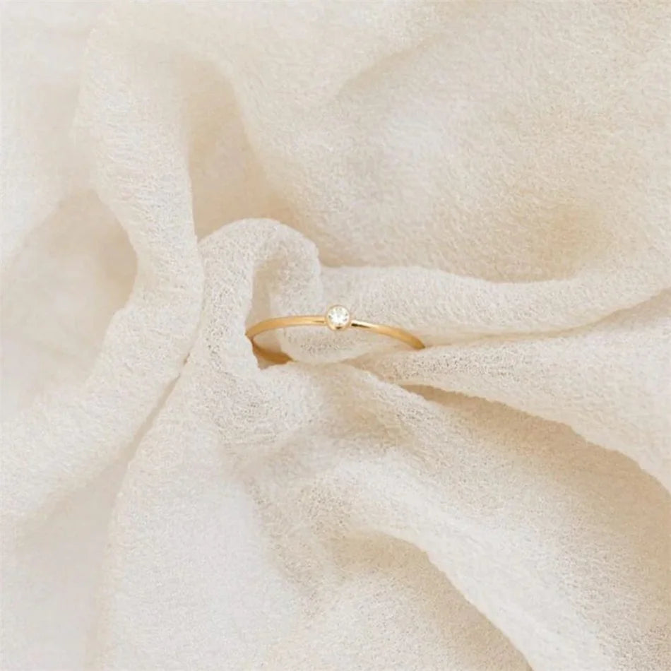 Hot  Stainless Steel Birthstone Ring Golden Color Simple Fashion Style Rings for Women Jewelry Festival Party Valentines Gift