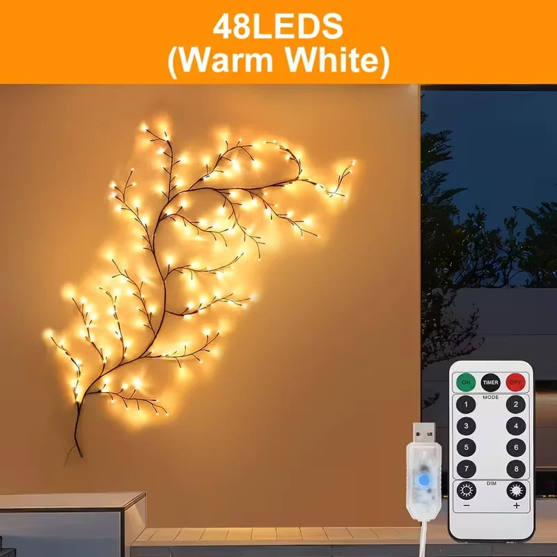 USB String Light 48/72LED Flexible DIY Tree Branch Lamp 8 Mode Dimmable Waterproof Fairy Light With Remote Bedroom Holiday Decor