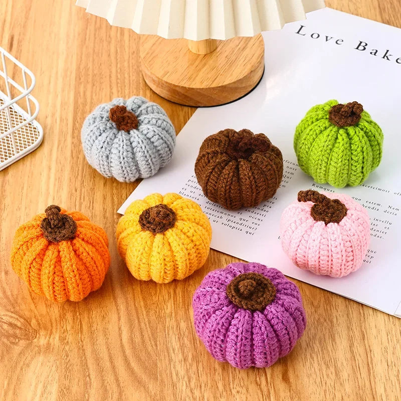 Hand-knitted Simulated Pumpkin Halloween Party Decoration Ornament Wool Pumpkin Props Home Decor Figurines Gifts Crafts