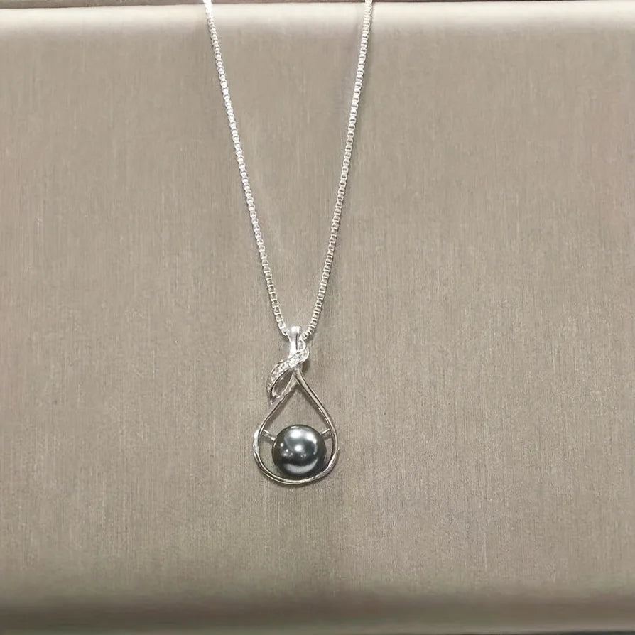 Tahitian Black Pearl Necklace – 18K Gold Plated 925 Sterling Silver Pendant, Genuine 9–10mm Pearl Jewelry, Elegant Gift for Wife, Mom, or Girlfriend – Anniversary, Birthday, Valentine’s, or Mother’s Day Gift
