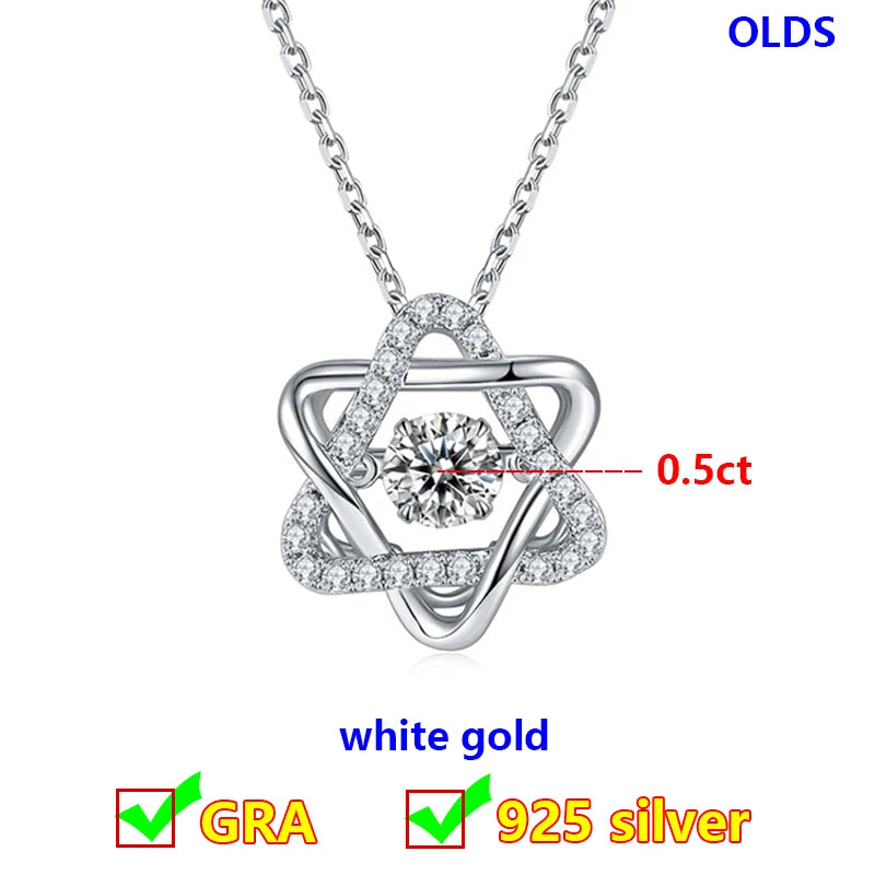 Dancing Moissanite Necklace for Women 18 K Gold Plated Original 925 Sterling Silver Women's Moving Moissanite Diamond Necklace