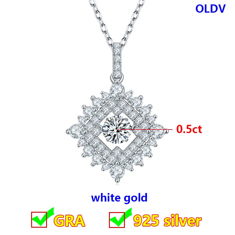 Dancing Moissanite Necklace for Women 18 K Gold Plated Original 925 Sterling Silver Women's Moving Moissanite Diamond Necklace