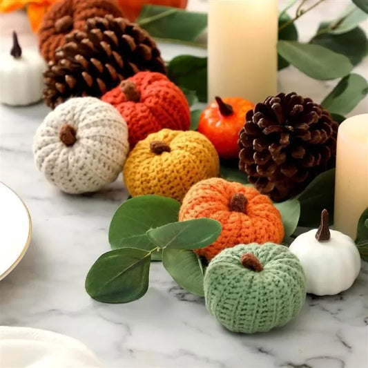 Hand-knitted Simulated Pumpkin Halloween Party Decoration Ornament Wool Pumpkin Props Home Decor Figurines Gifts Crafts