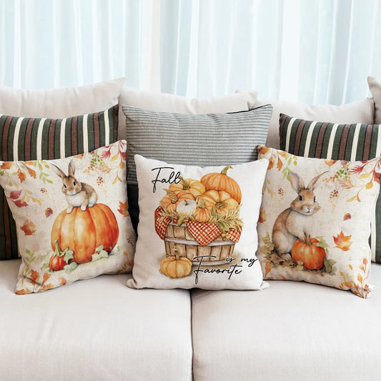 1pc/4pcs Happy Fall Pillowcover Fall Pumpkin Bunny Orange Design Cushion Cover Thanksgiving Party Autumn Decor Room Home Decor Fall Autumn Holiday