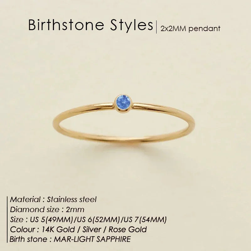 Hot  Stainless Steel Birthstone Ring Golden Color Simple Fashion Style Rings for Women Jewelry Festival Party Valentines Gift