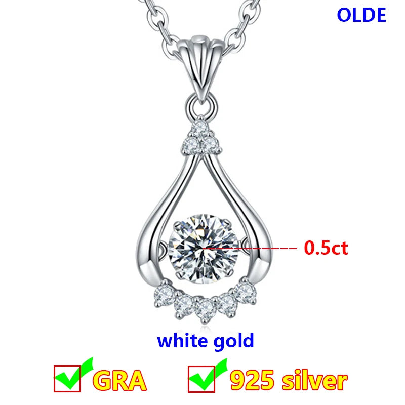 Dancing Moissanite Necklace for Women 18 K Gold Plated Original 925 Sterling Silver Women's Moving Moissanite Diamond Necklace
