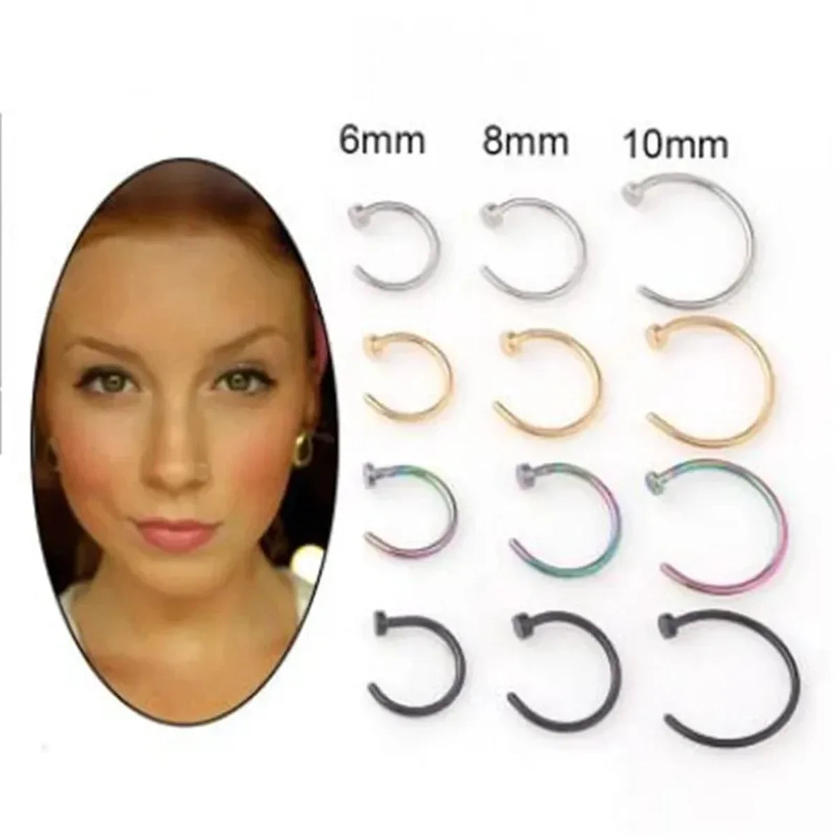 2/10pcs 20G Fake Nose Rings for Women Men,316L Stainless Steel Clip On Lip Rings Labret Ring Nose Piercing Jewelry