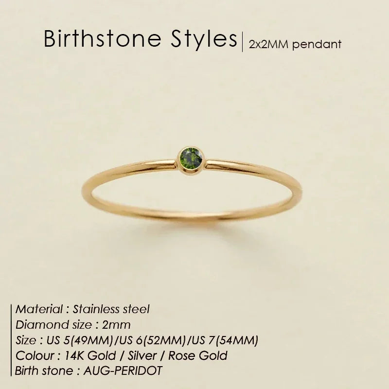 Hot  Stainless Steel Birthstone Ring Golden Color Simple Fashion Style Rings for Women Jewelry Festival Party Valentines Gift