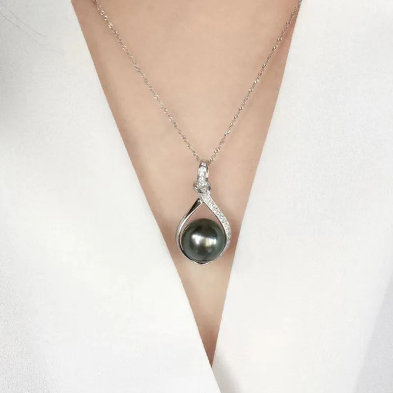 Simulated Tahitian Black Pearl Pendant Necklace