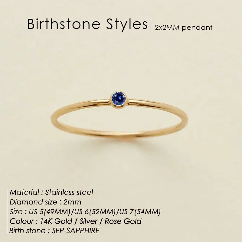 Hot  Stainless Steel Birthstone Ring Golden Color Simple Fashion Style Rings for Women Jewelry Festival Party Valentines Gift