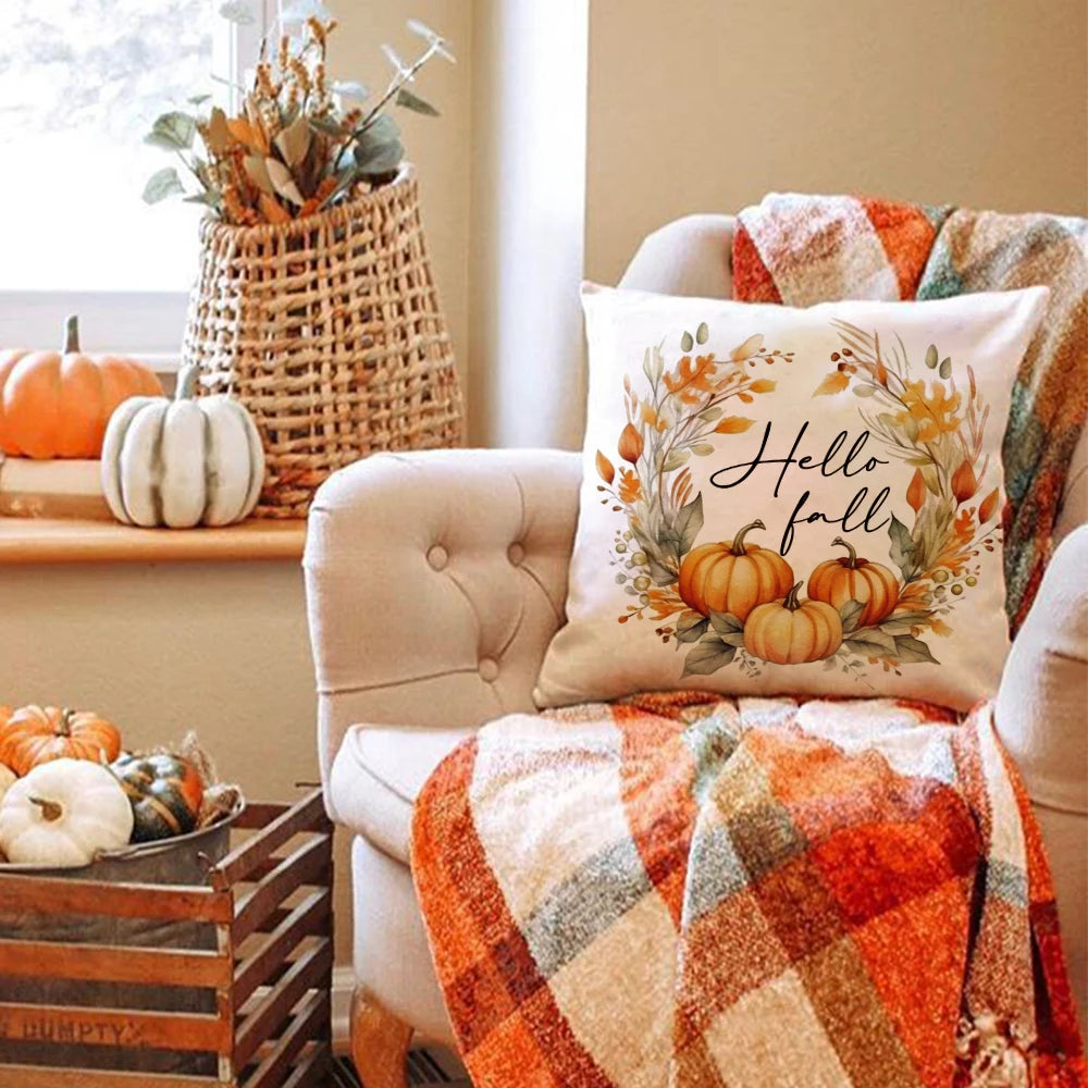 1pc/4pcs Happy Fall Pillowcover Fall Pumpkin Bunny Orange Design Cushion Cover Thanksgiving Party Autumn Decor Room Home Decor Fall Autumn Holiday
