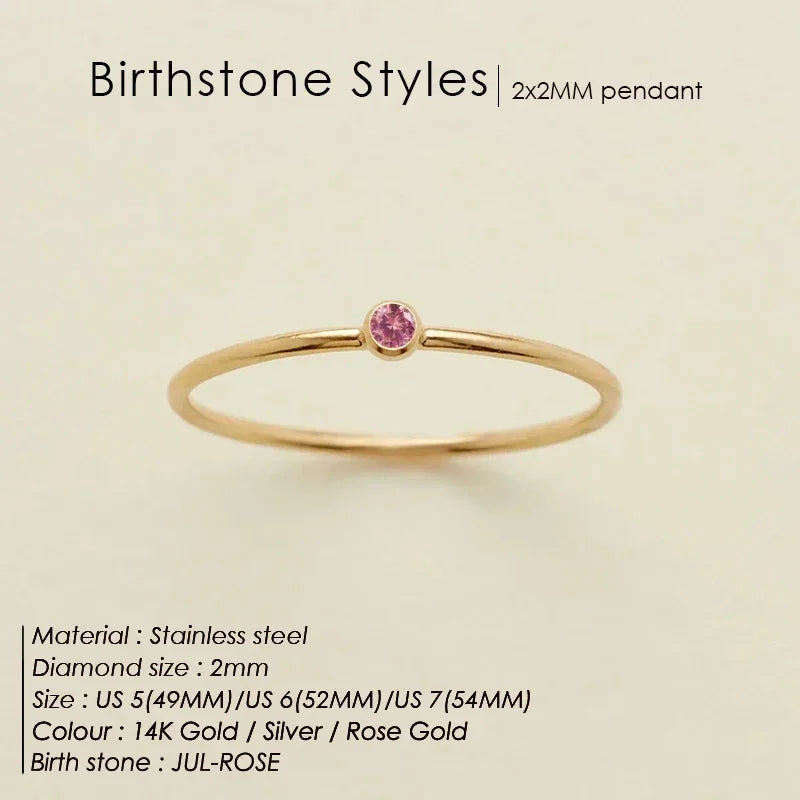 Hot  Stainless Steel Birthstone Ring Golden Color Simple Fashion Style Rings for Women Jewelry Festival Party Valentines Gift